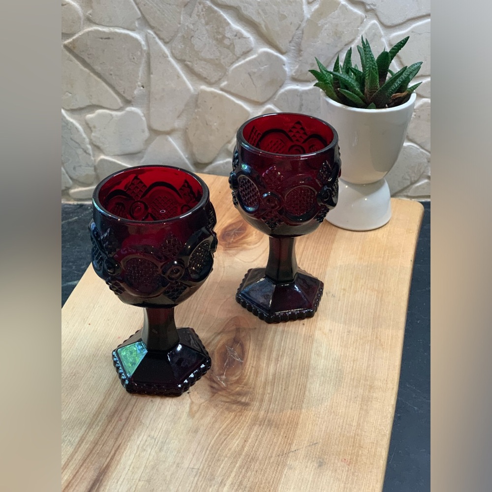 AVON | Set of 2 | 1876 Ruby Red Glass Cape Cod Goblets